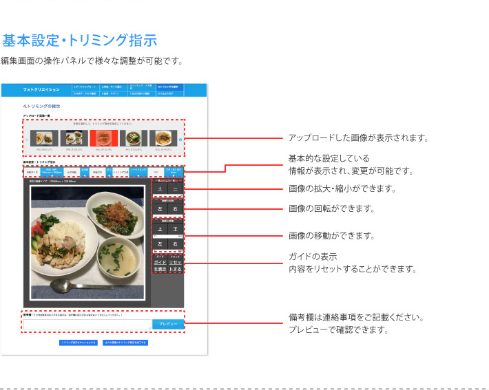 基本設定・トリミング指示
